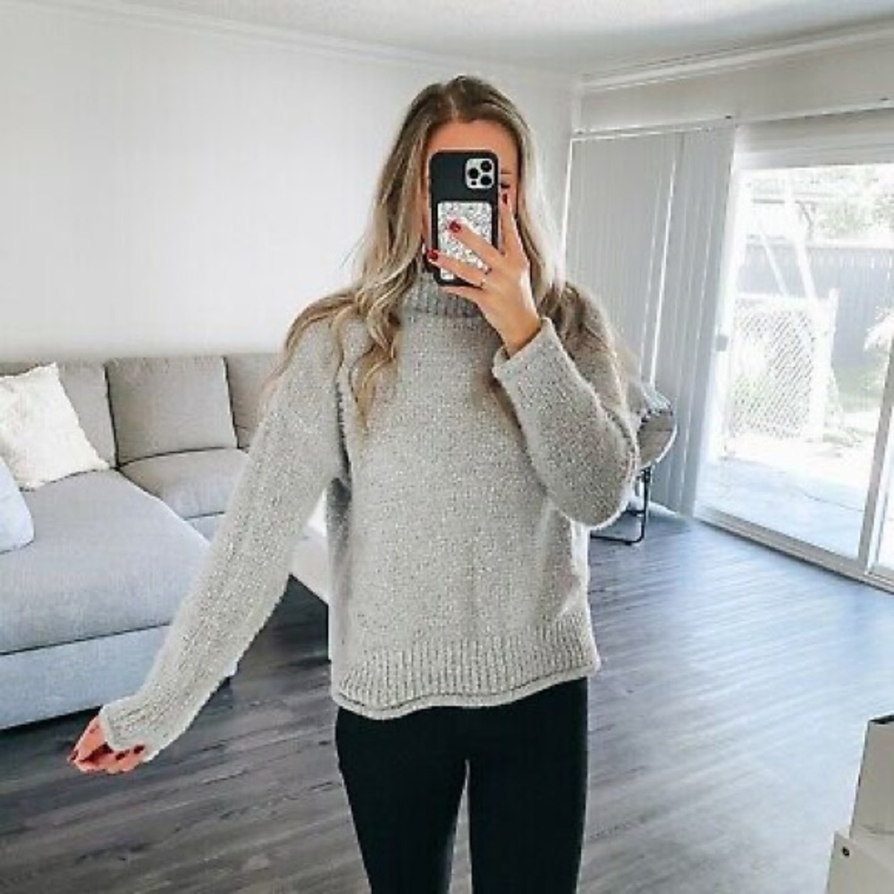 Rachel Zoe Chunky Knitted Chenille Knitted Pink Mock-neck Sweater M